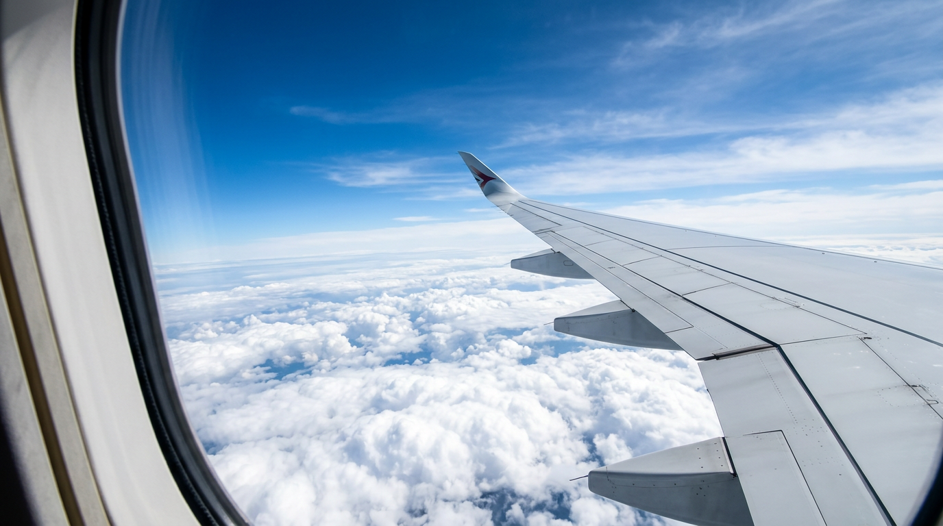 Airplane wing view during flight